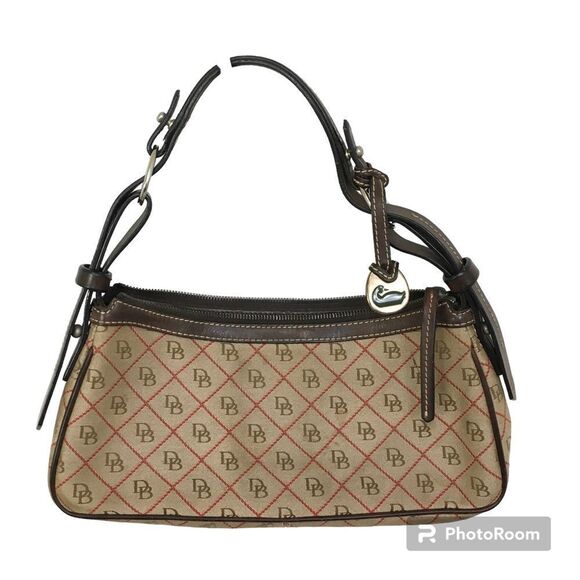 Dooney & Bourke Y2K Vintage Tan Csanvas Leather Signature Baguette Shoulder Bag - Picture 1 of 13